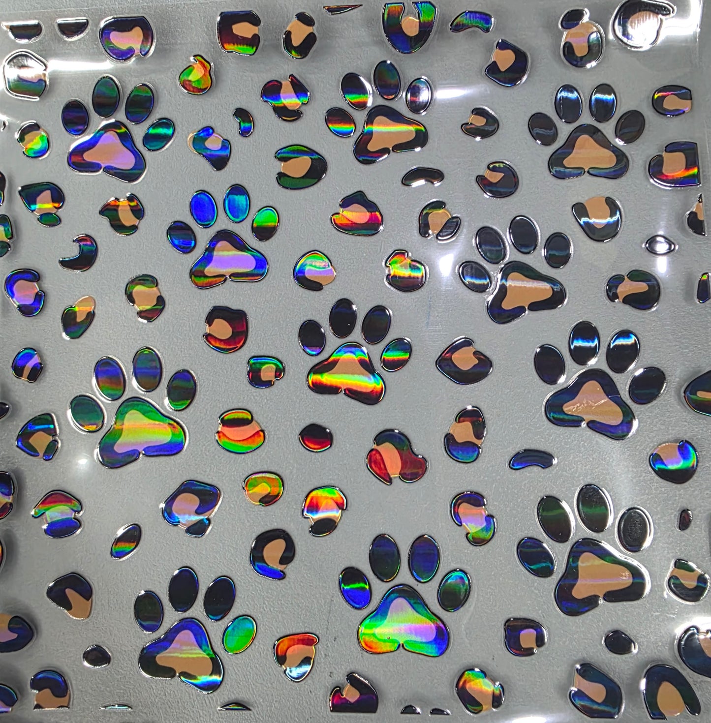 UVDTF Laser Holographic Paw Print Leopard Print 11"x11"