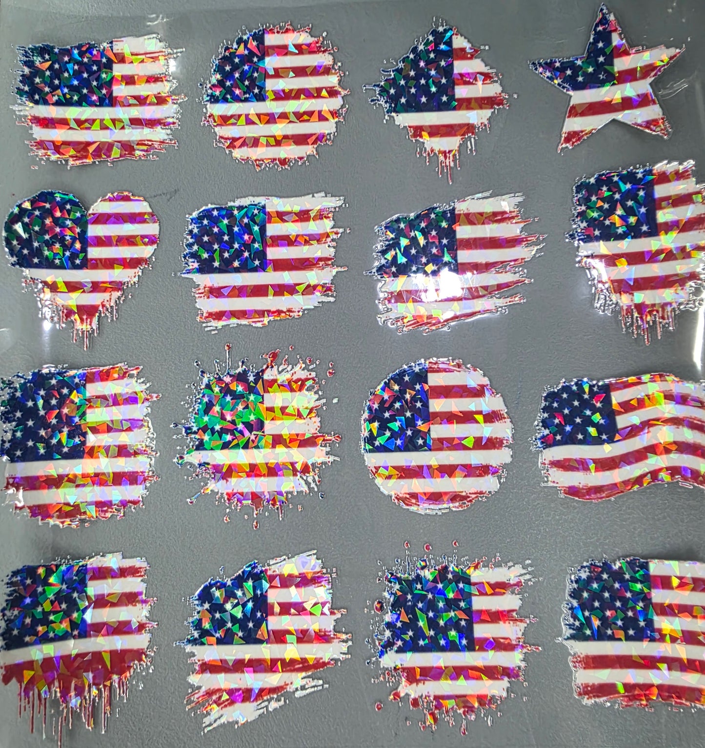 UVDTF Shattered Holographic Grunge Flag Brush Strokes 11"x11"