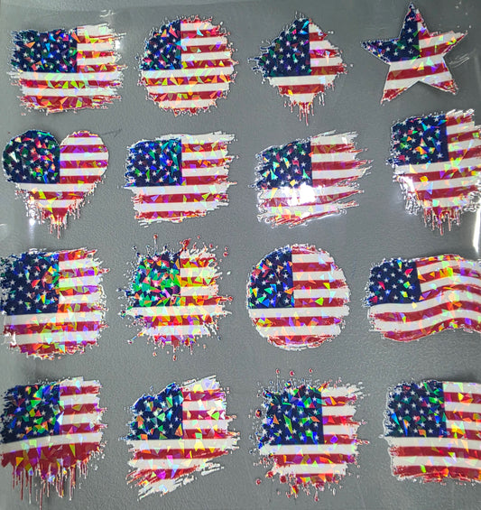 UVDTF Shattered Holographic Grunge Flag Brush Strokes 11"x11"