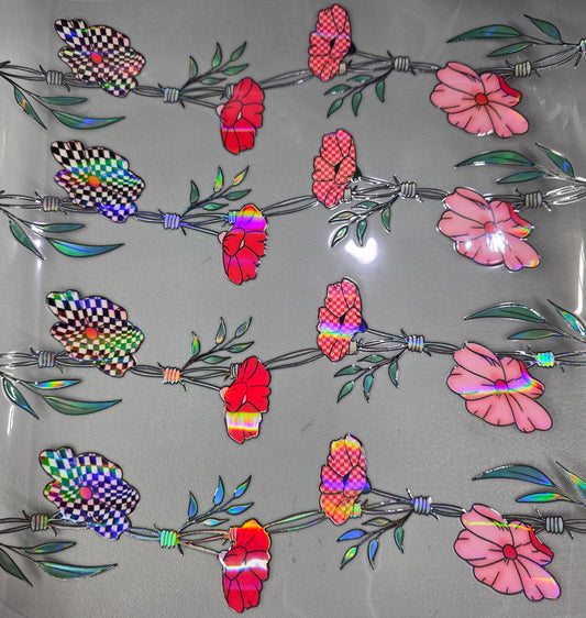 UVDTF Laser Holographic Barb Wire Florals 11"x11"