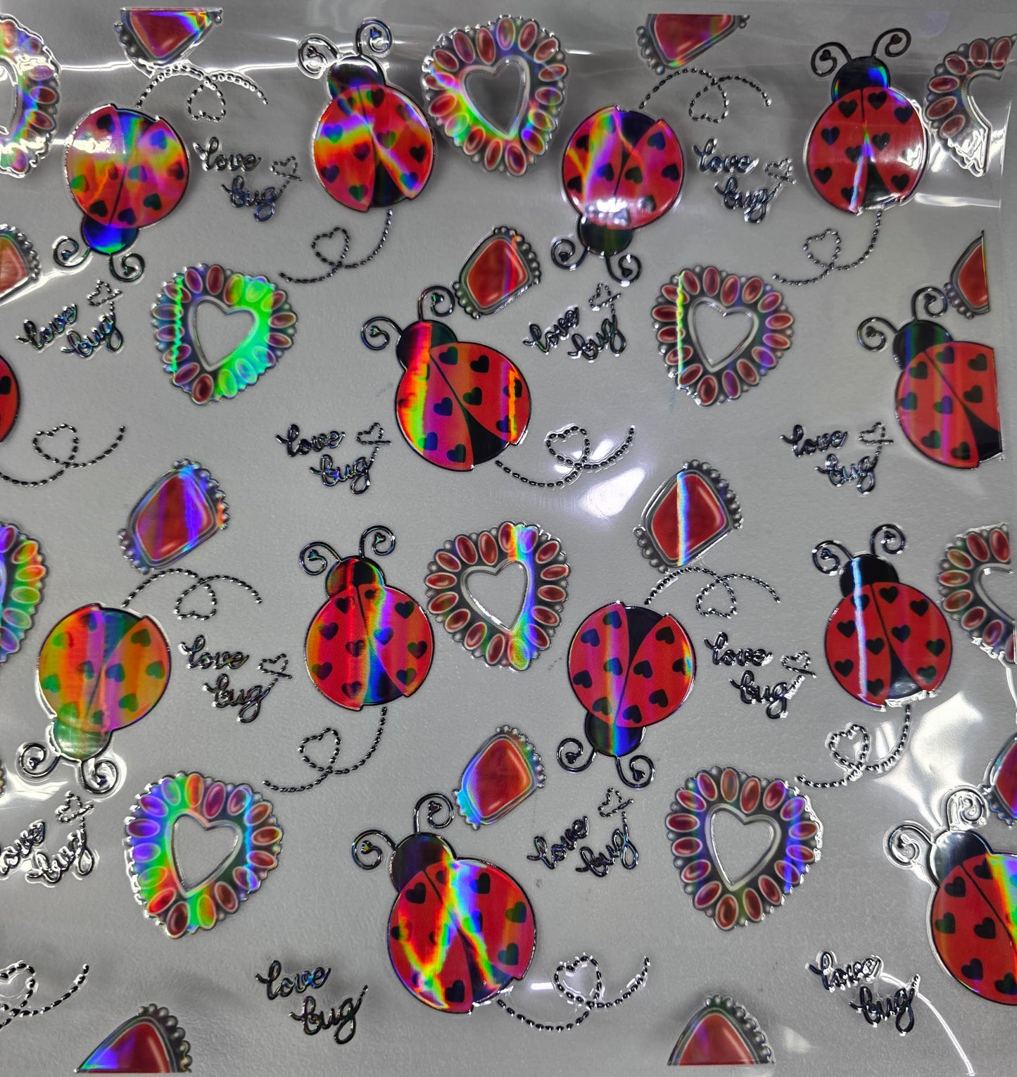 UVDTF Laser Holographic Love Bug Ladybug 11"x11"