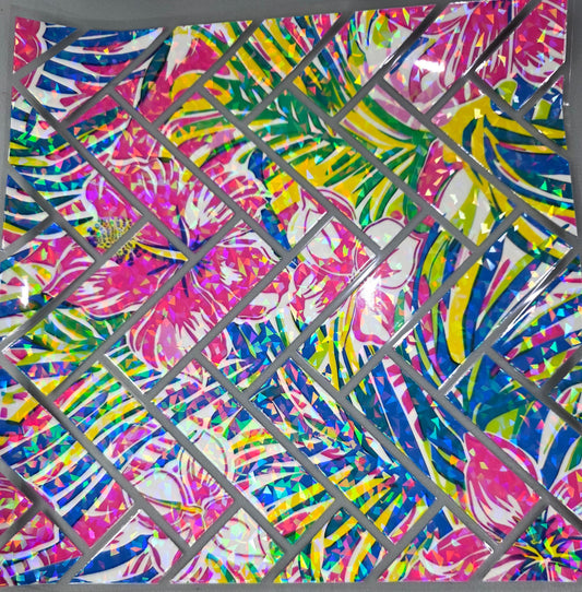 UVDTF Shattered Holographic Bright Tropical Herringbone 11"x11"