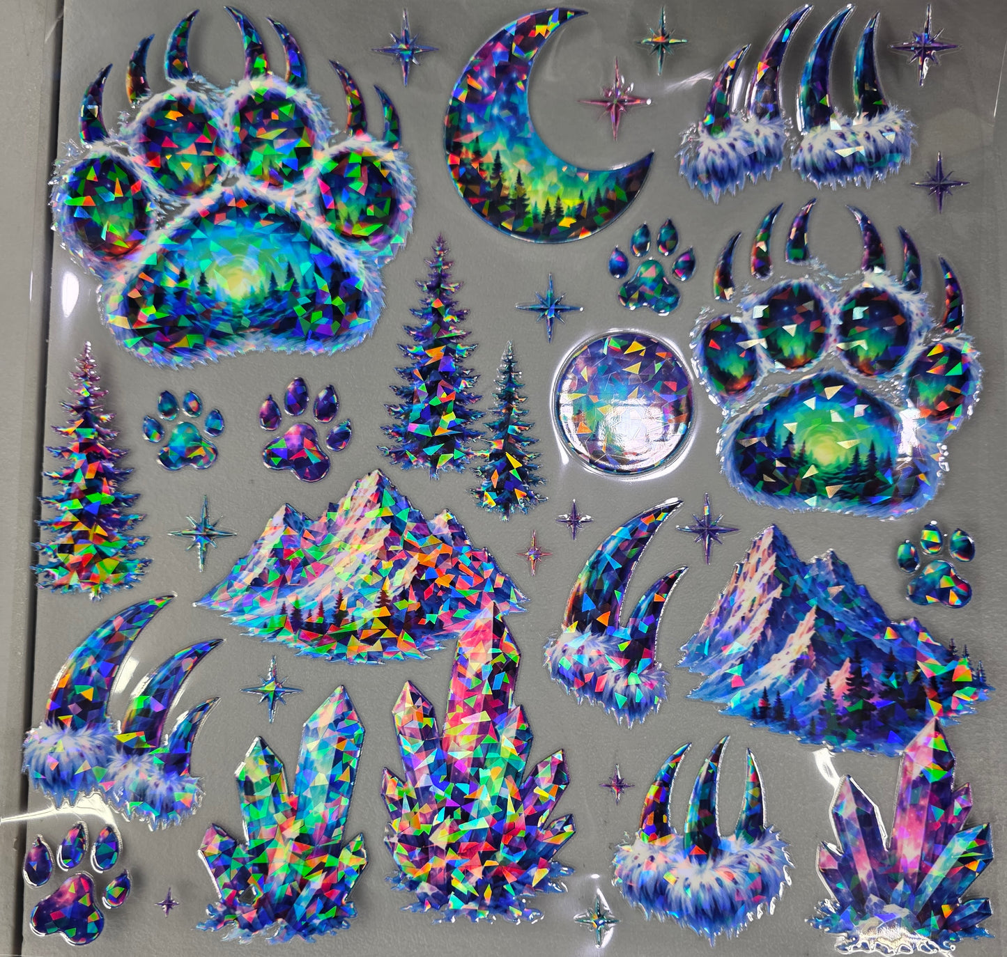 UVDTF Shattered Holographic Aurora Borealis Bear Paw Prints 11"x11"