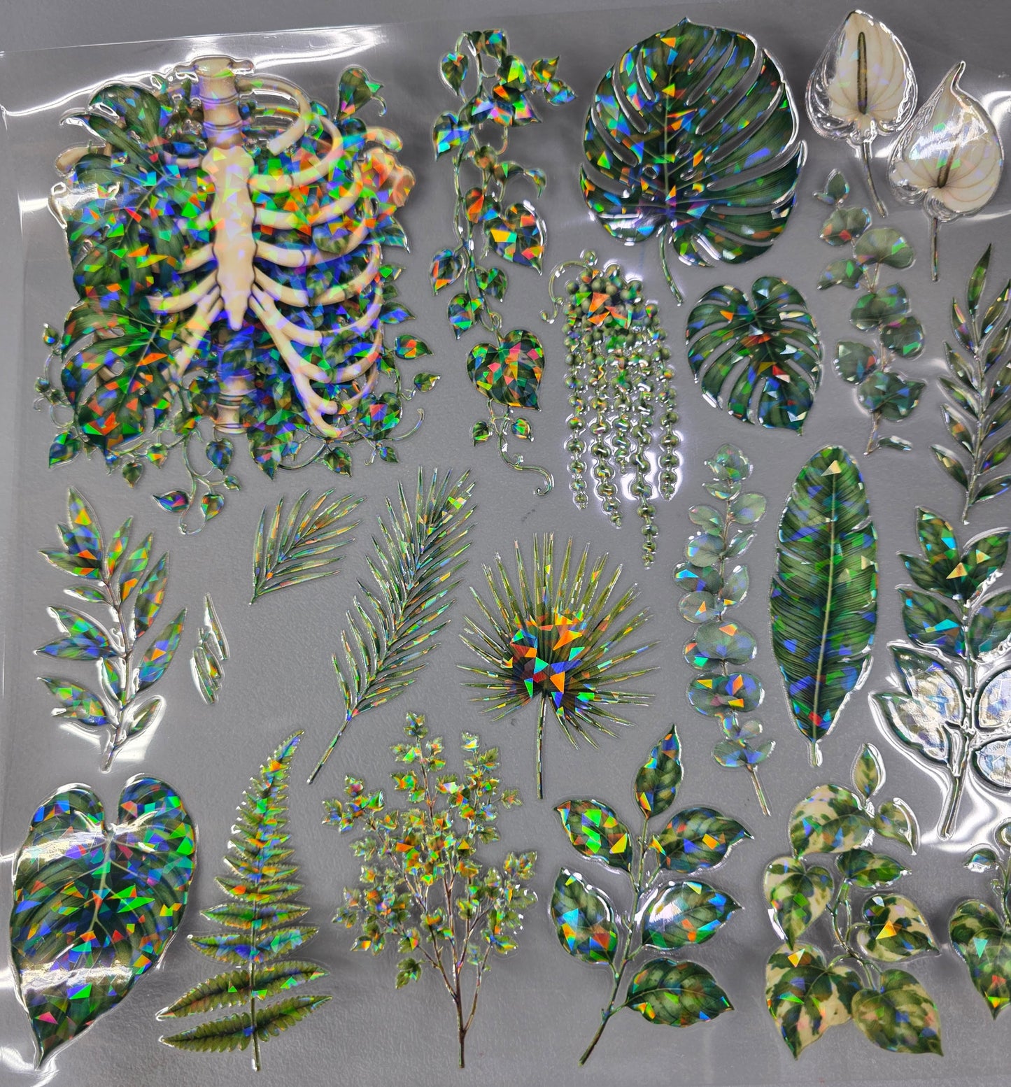 UVDTF Shattered Holographic Skeleton Tropical Plants 11"x11"