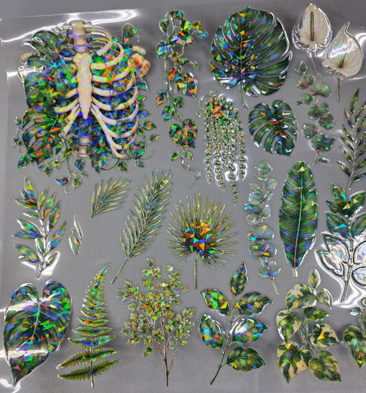 UVDTF Shattered Holographic Skeleton Tropical Plants 11"x11"