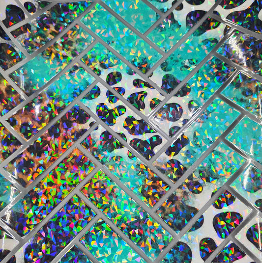 UVDTF Shattered Holographic Turquoise Leopard Cow Print Holographic 11"x11"