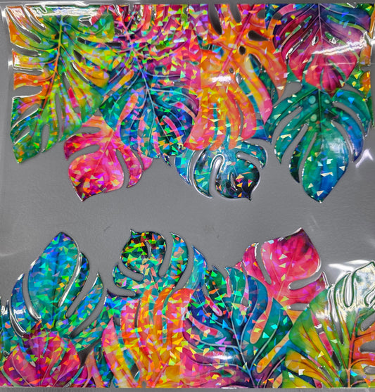 UVDTF Shattered Holographic Rainbow Monstera Leaves 11"x11"