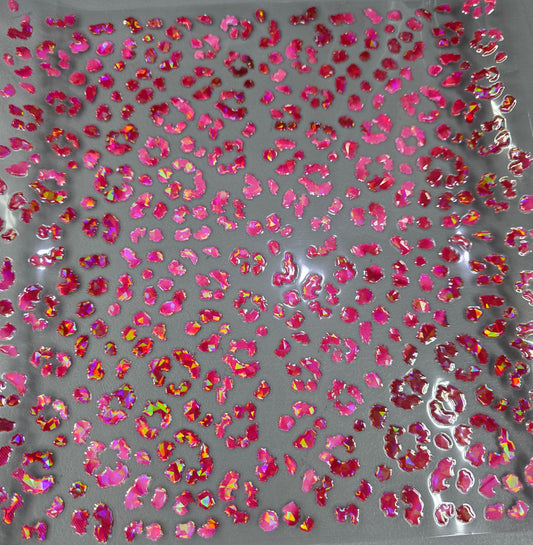 UVDTF Shattered Holographic Pink Small Leopard Print 11"x11"