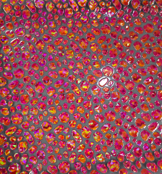 UVDTF Shattered Holographic Pink and Orange Leopard Print 11"x11"