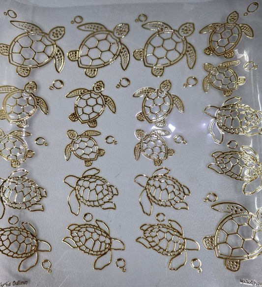 UVDTF Champagne Metallic Sea Turtle Outlines 11"x11"