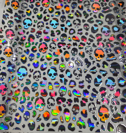 UVDTF Laser Holographic Rainbow Leopard Print Skulls 11"x11"