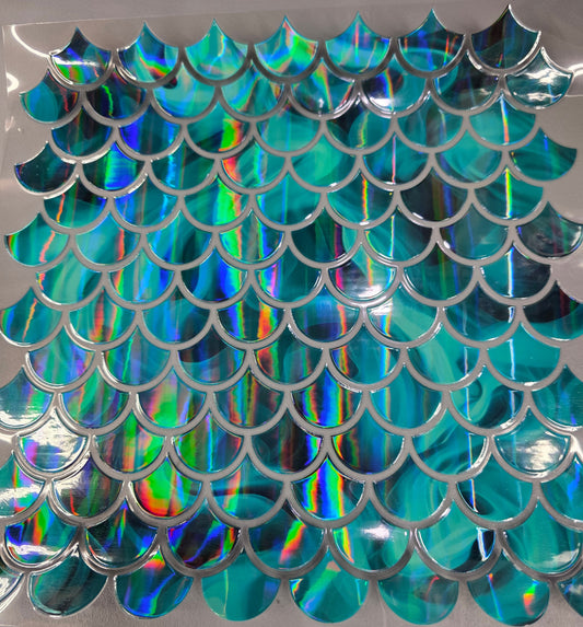 UVDTF Laser Holographic Teal Swirls Mermaid Scales 11"x11