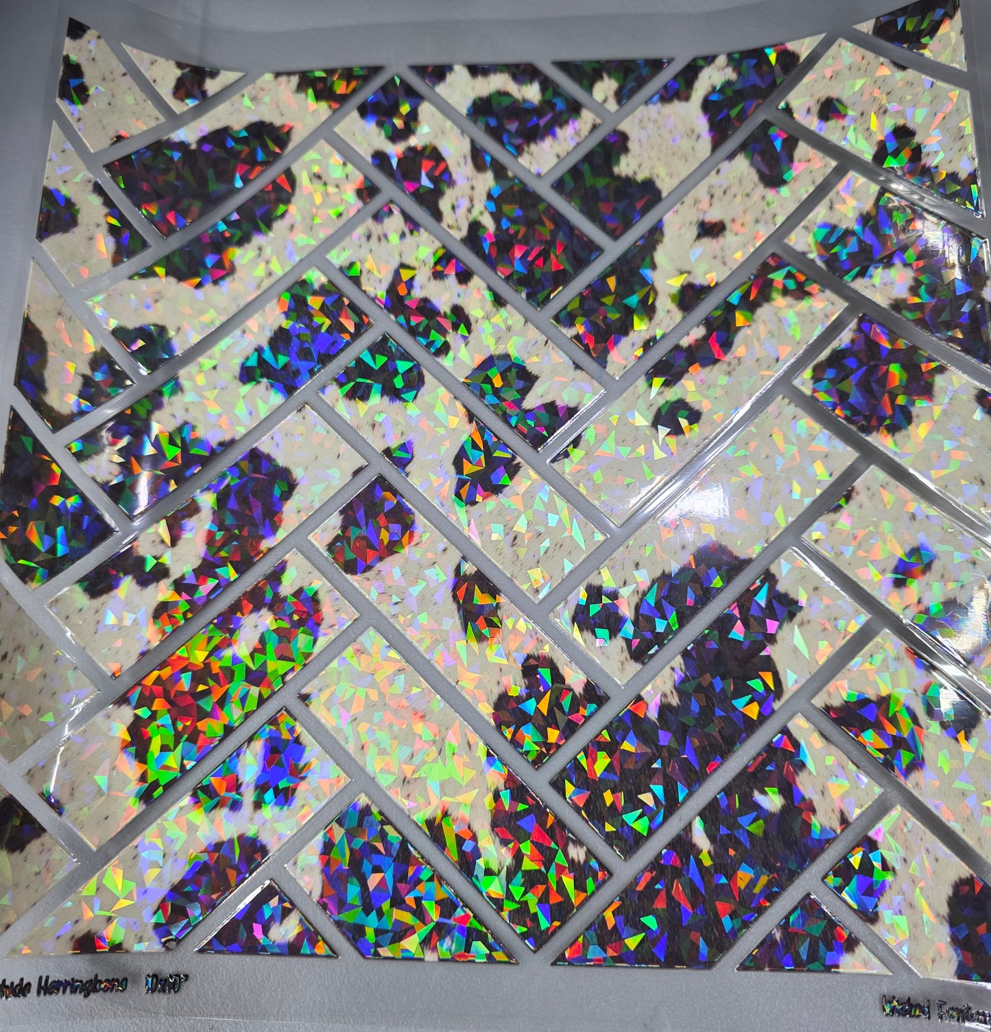 UVDTF Shattered Holographic Cowhide Herringbone 11"x11"