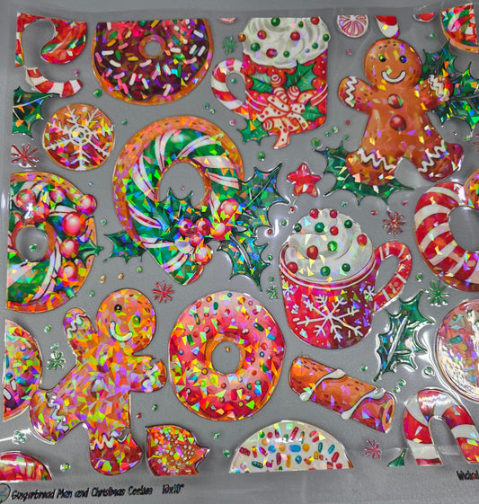 UVDTF Shattered Holographic Gingerbread Man and Christmas Cookies 11"x11"