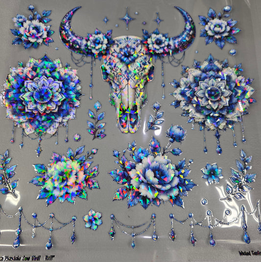 UVDTF Shattered Holographic Porcelain Mandala Cow Skull 11"x11"