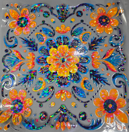 UVDTF Shattered Holographic Embroidery Flowers 11"x11"