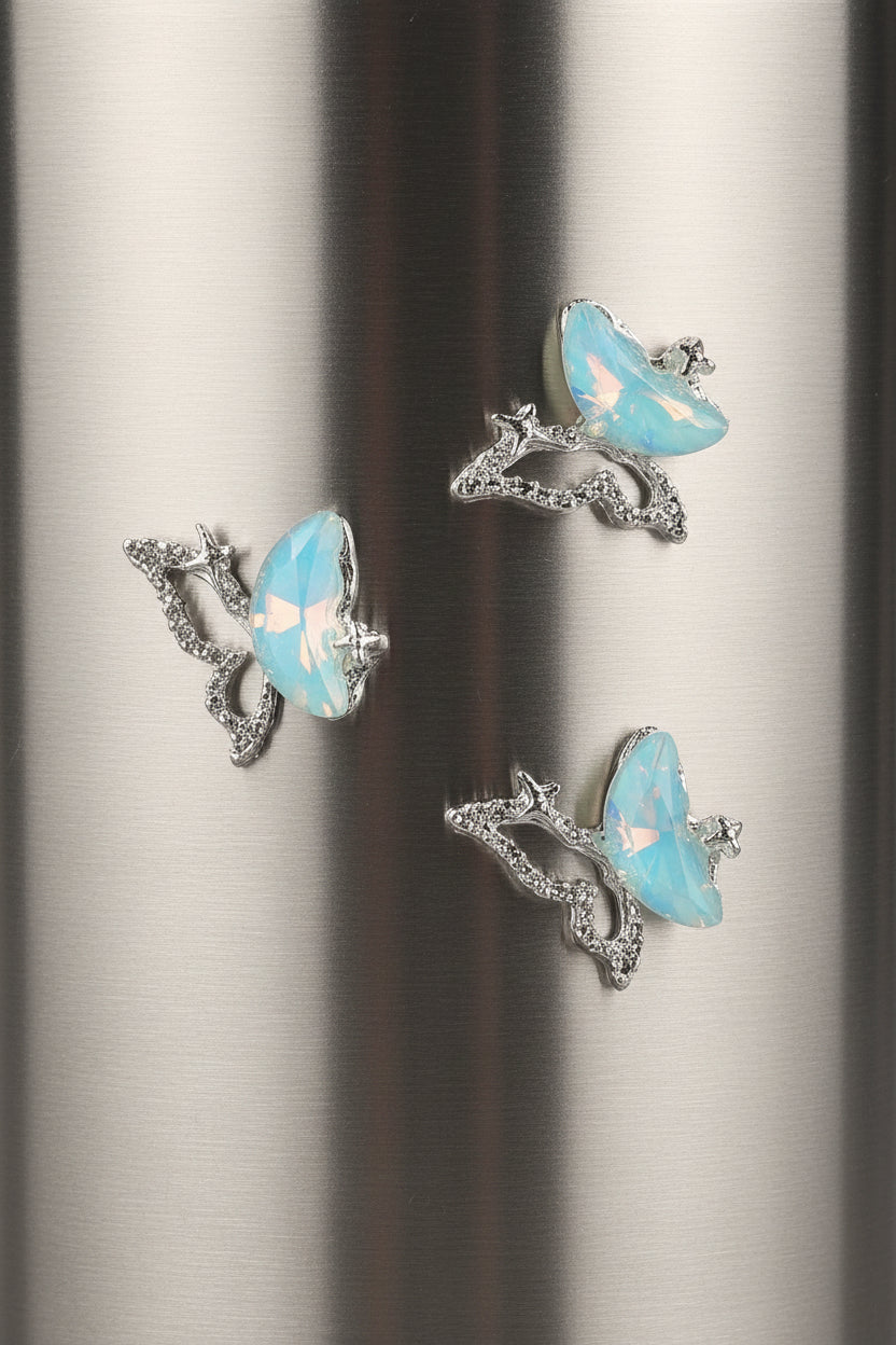 Silver Butterfly with Blue Stone Tumbler Embellishment Nail Charm 15mm