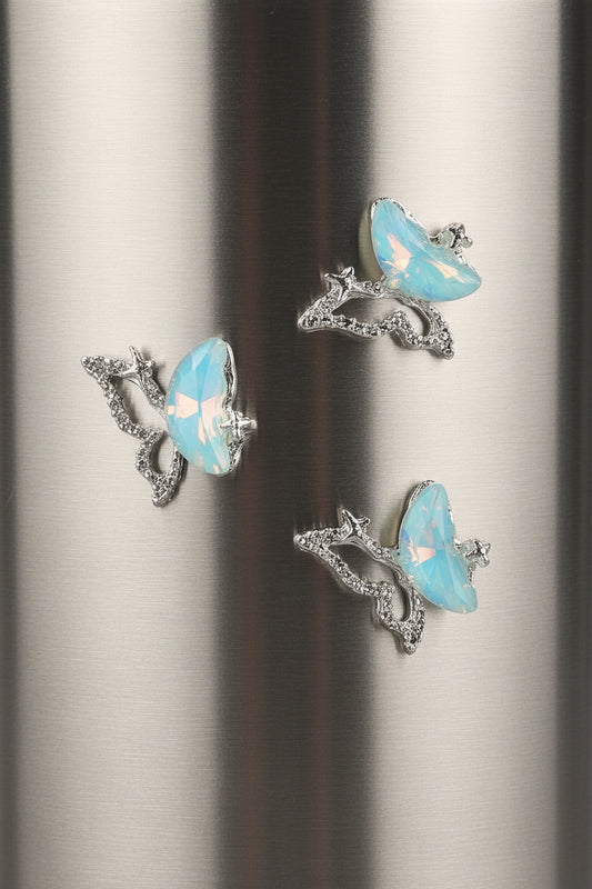 Silver Butterfly with Blue Stone Tumbler Embellishment Nail Charm 15mm