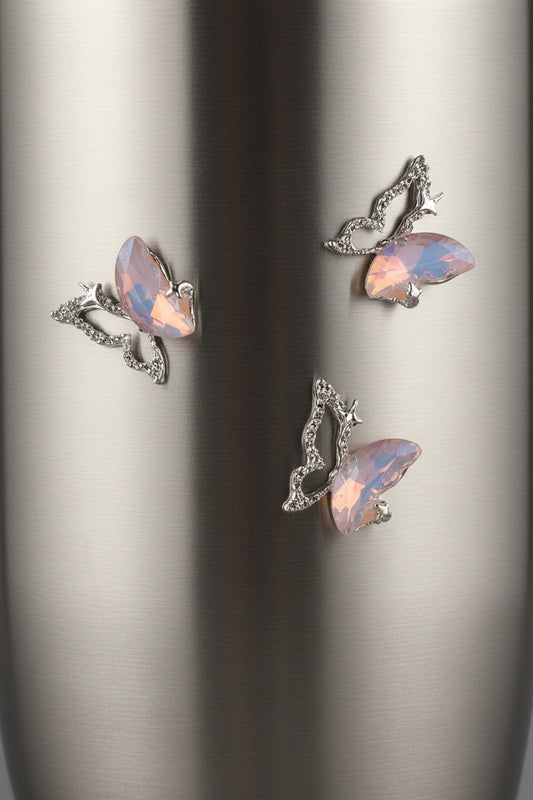 Silver Butterfly with Pink Stone Tumbler Embellishment Nail Charm 15mm
