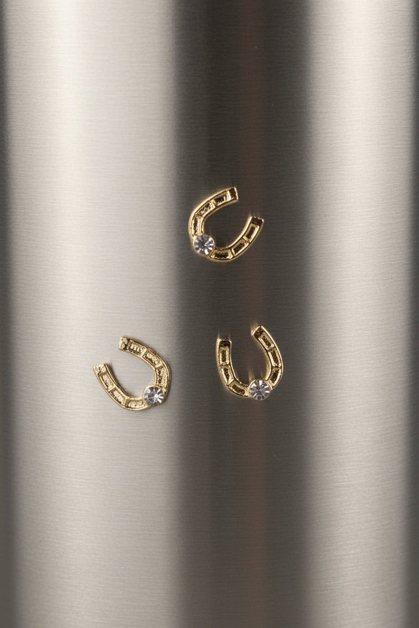 Golden Horse Shoes Tumbler Embellishment Nail Charm 15mm
