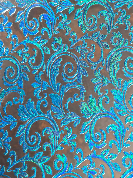 UVDTF Prism Blue Holographic Tooled Leather 11"x11"