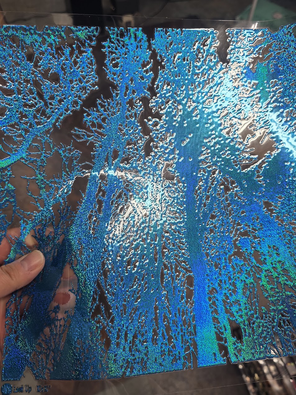 UVDTF Prism Blue Holographic Tree Branches Silhouette 11"x11"