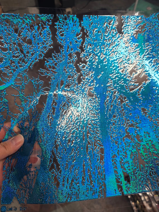 UVDTF Prism Blue Holographic Tree Branches Silhouette 11"x11"