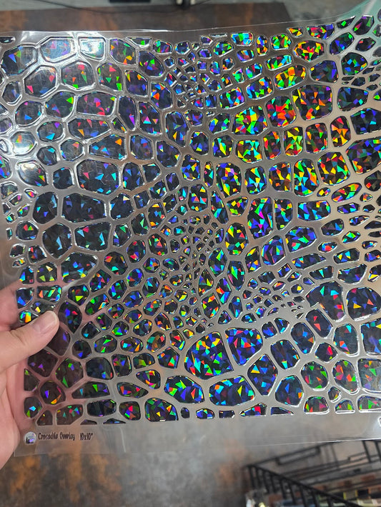 UVDTF Shattered Holographic Black Crocodile Overlay 11"x11"