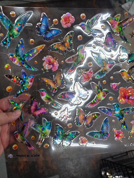 UVDTF Shattered Holographic Hummingbirds and Butterflies 11"x11"