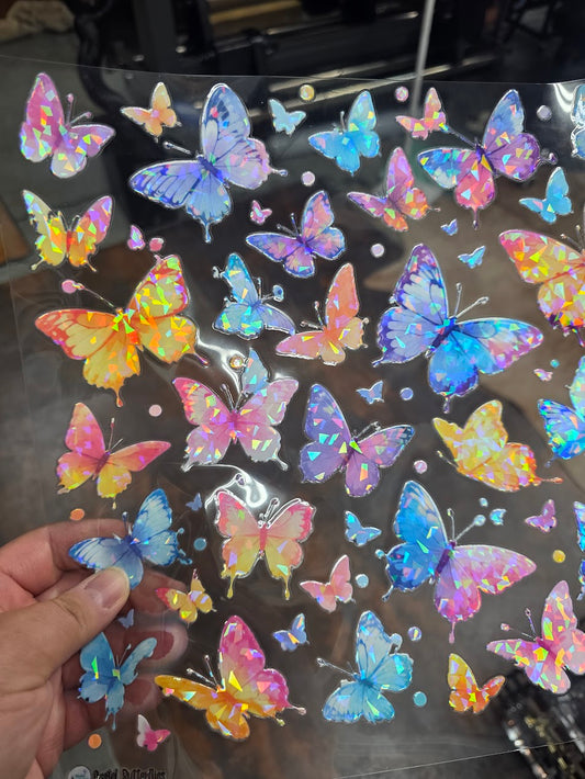 UVDTF Shattered Holographic Pastel Butterflies 11"x11"