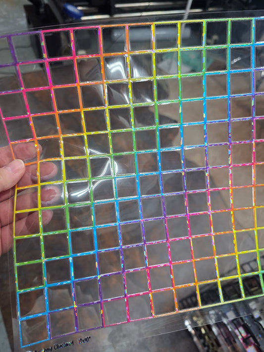 UVDTF Shattered Holographic Rainbow Checkered Outlines 11"x11"