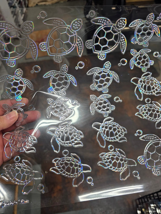 UVDTF Laser Holographic Silver Turtle Outlines 11"x11"