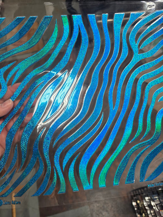 UVDTF Prism Blue Holographic Zebra Pattern 11"x11"