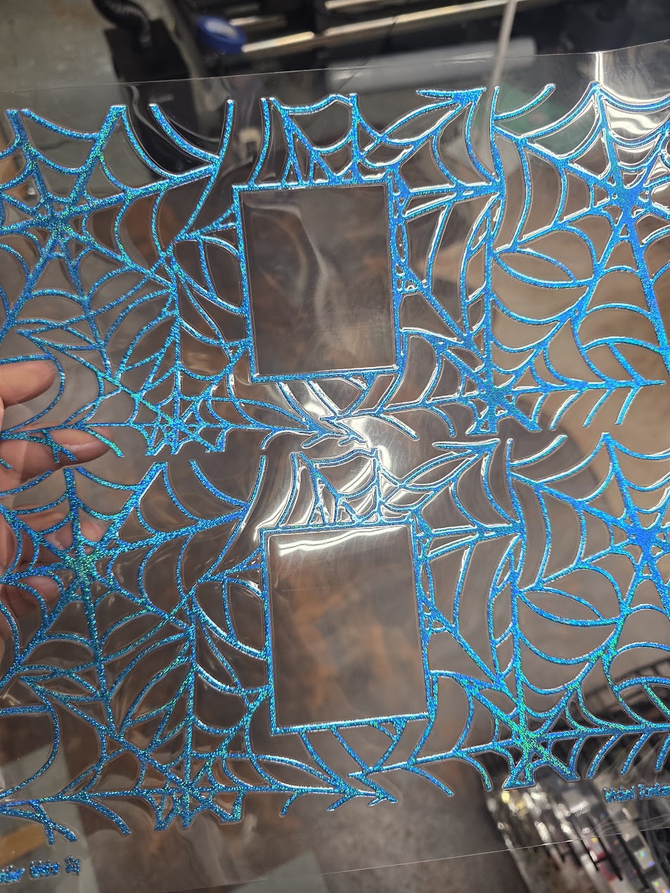 UVDTF Prism Blue Holographic Spider Web Squares 11"x11"