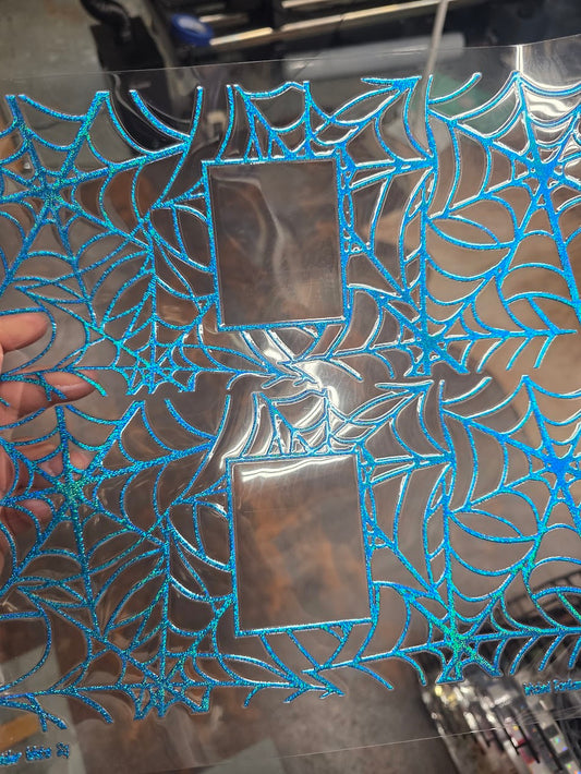 UVDTF Prism Blue Holographic Spider Web Squares 11"x11"