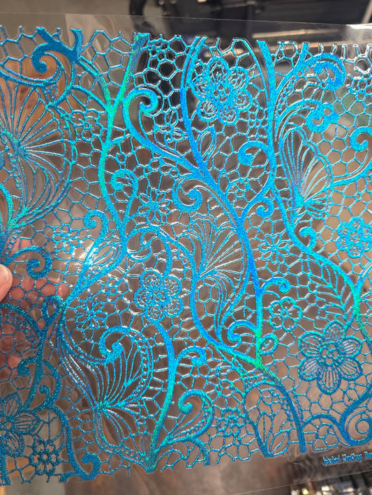 UVDTF Prism Blue Holographic Secret Garden Lace 11"x11"