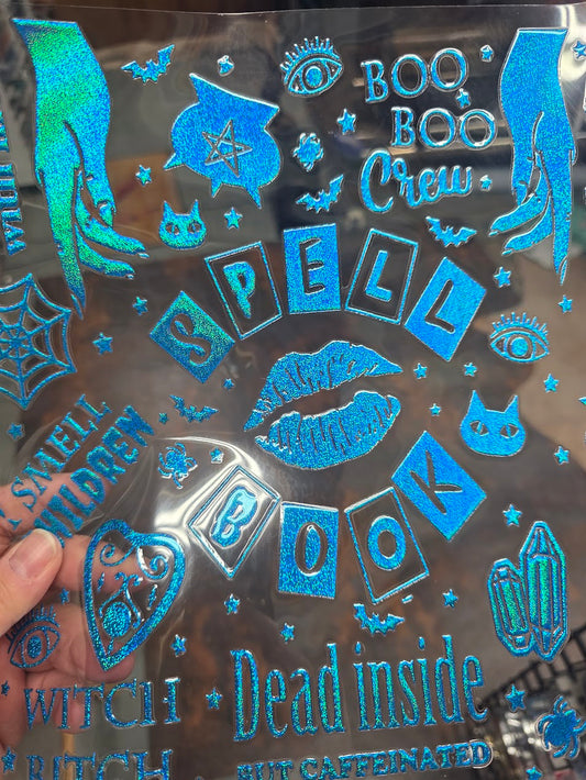 UVDTF Prism Blue Holographic Spell Book Collage 11"x11"