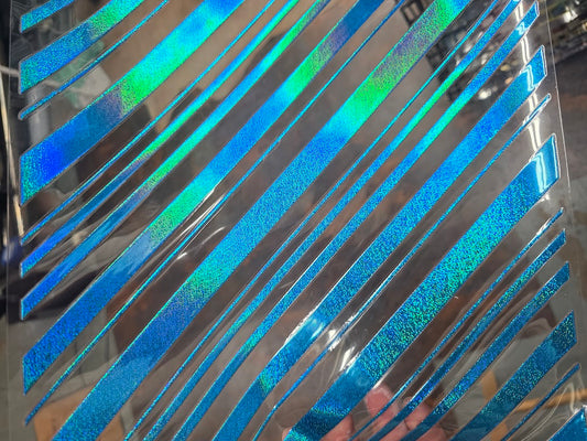 UVDTF Prism Blue Holographic Candy Cane Stripes 11"x11"