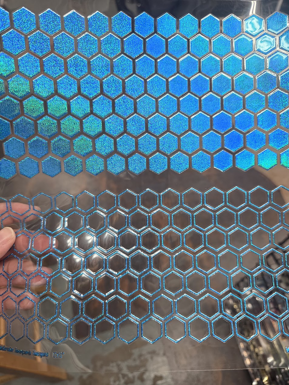 UVDTF Prism Blue Holographic Honeycomb Hexagons 11"x11"