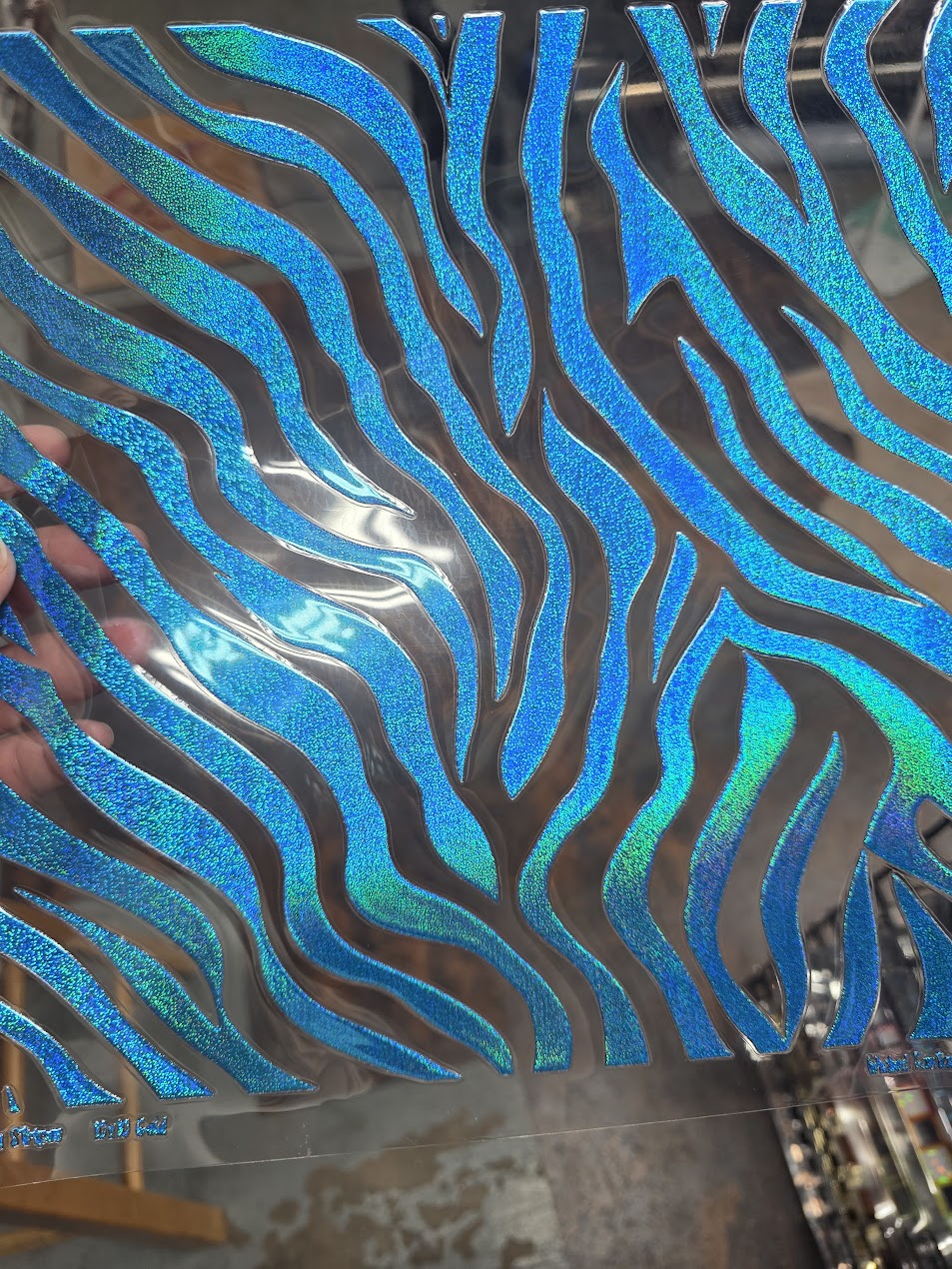 UVDTF Prism Blue Holographic Zebra Stripes 2 11"x11"