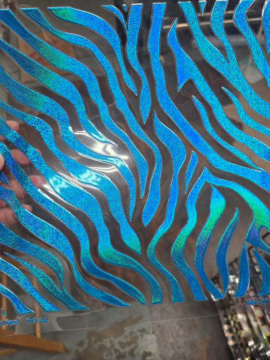 UVDTF Prism Blue Holographic Zebra Stripes 2 11"x11"