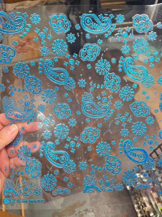 UVDTF Prism Blue Holographic Paisley Small 11"x11"