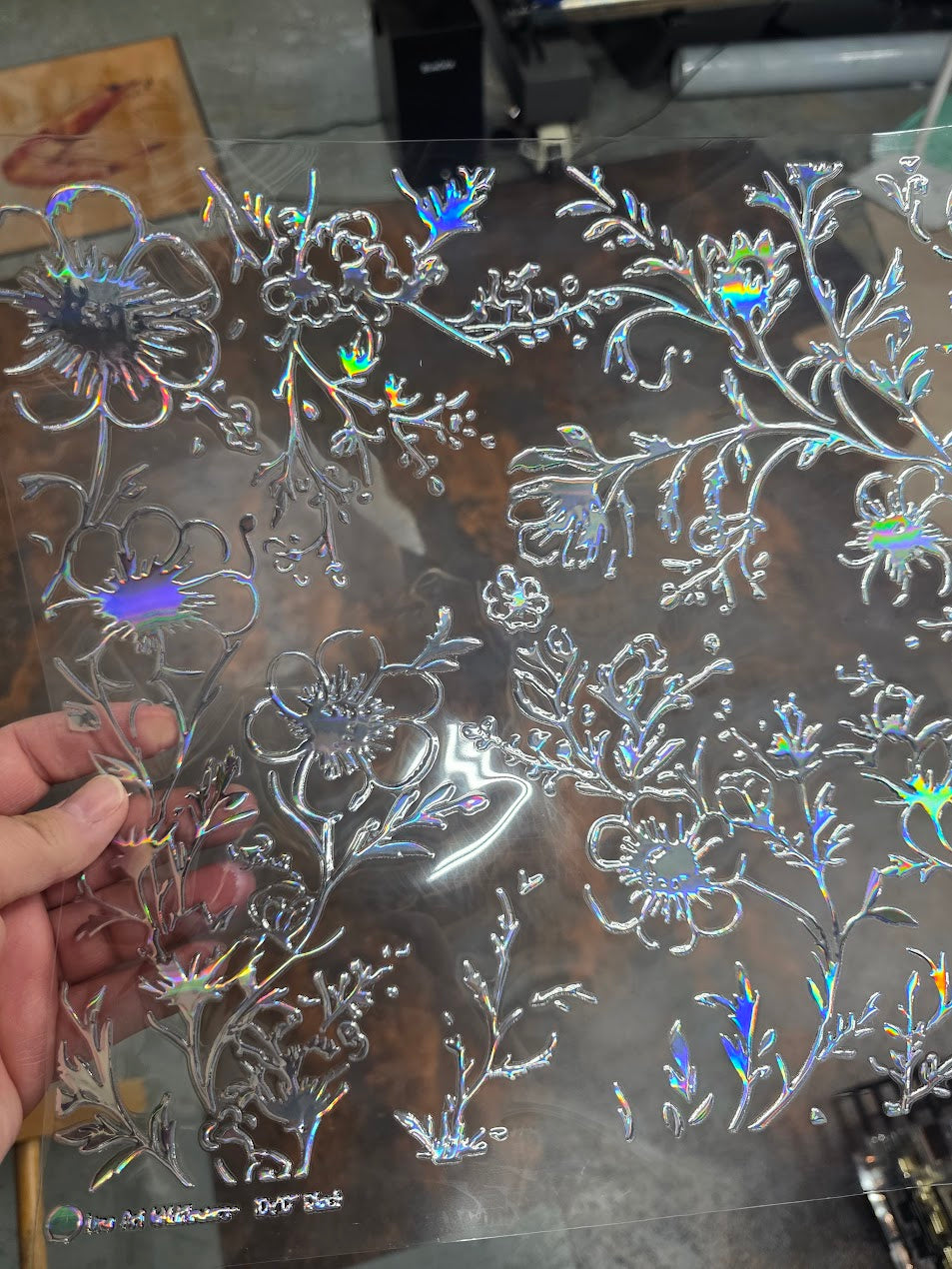 UVDTF Laser Holographic Silver Line Art Wildflowers 11"x11"