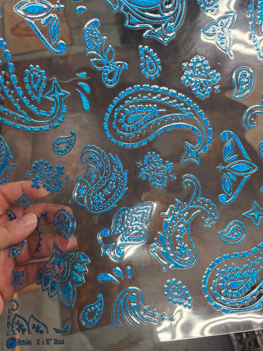 UVDTF Prism Blue Holographic Large Paisley 11"x11"
