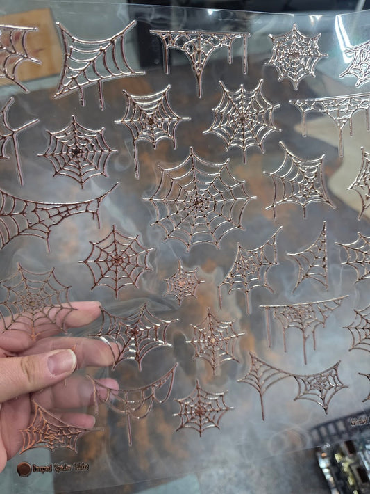 UVDTF Metallic Rose Gold Draped Spider Webs 11"x11"