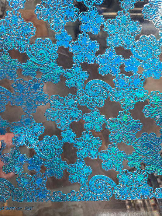 UVDTF Prism Blue Holographic Midnight Flourish Lace 11"x11"