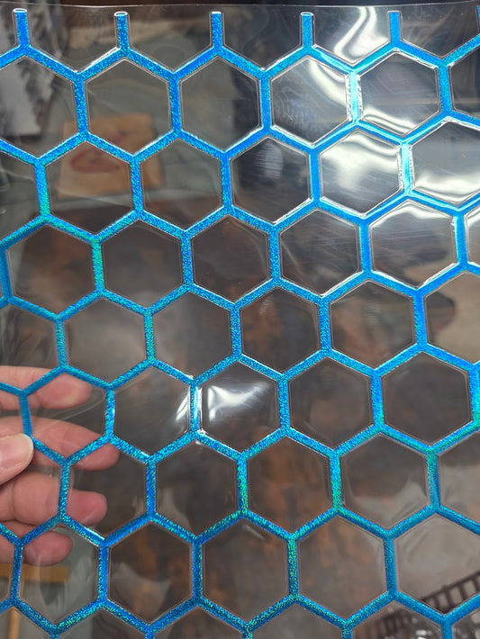 UVDTF Prism Blue Holographic Large Hexagons 11"x11"