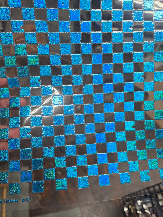 UVDTF Prism Blue Holographic Grunge Checkered 11"x11"