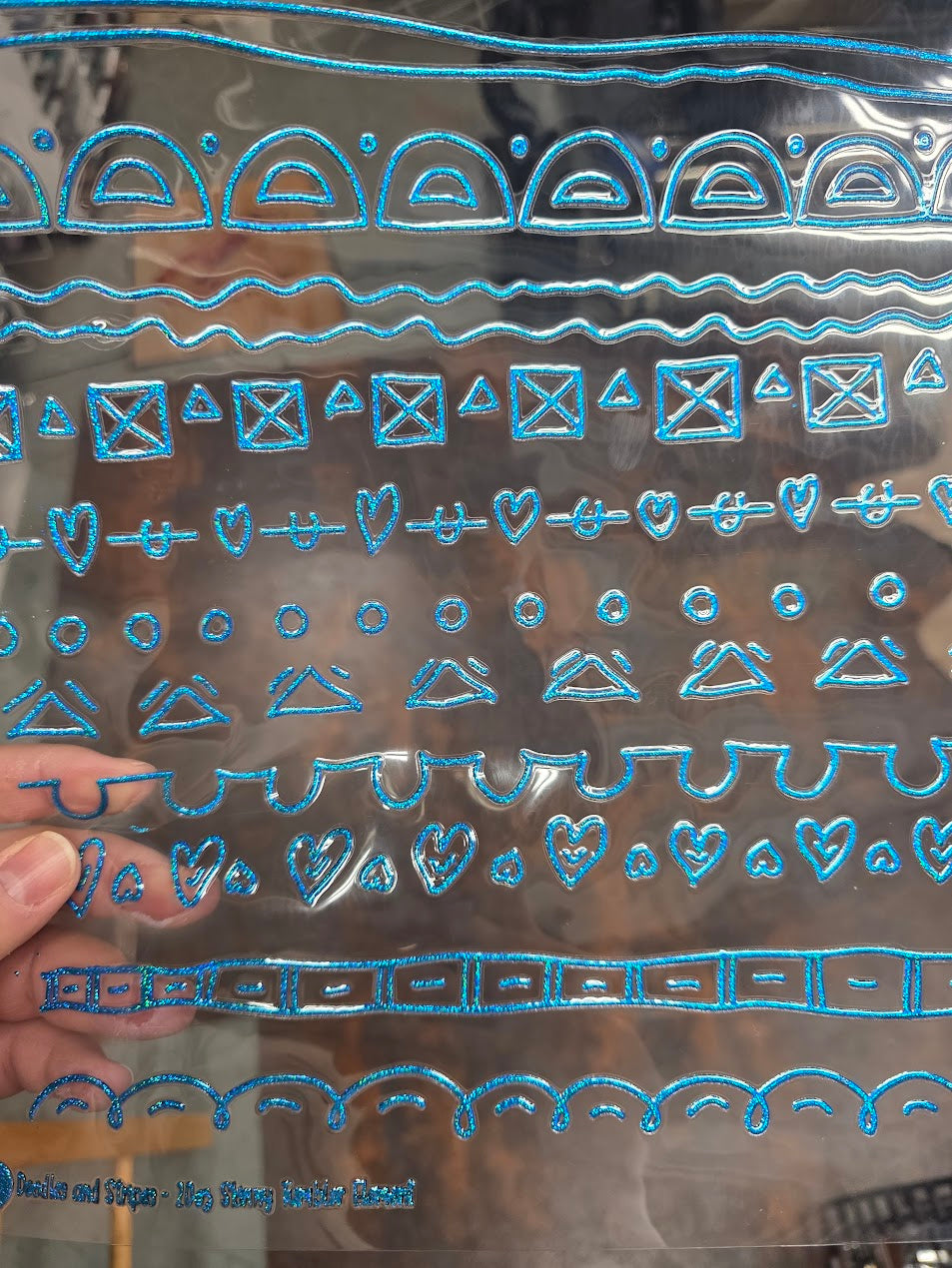 UVDTF Prism Blue Holographic Doodles and Stripes 11"x11"