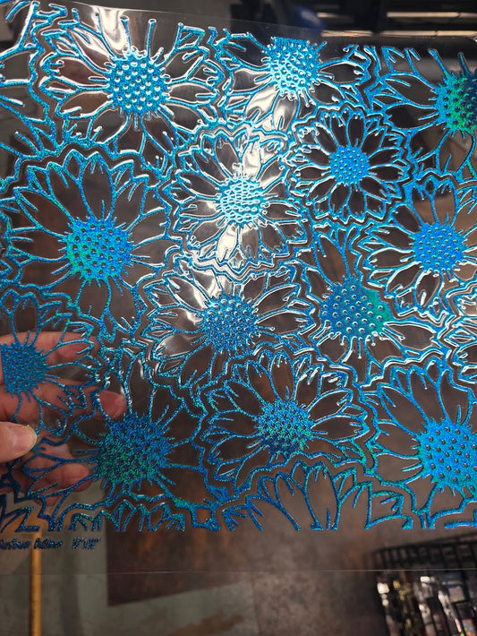UVDTF Prism Blue Holographic Sunflower Outlines 11"x11"